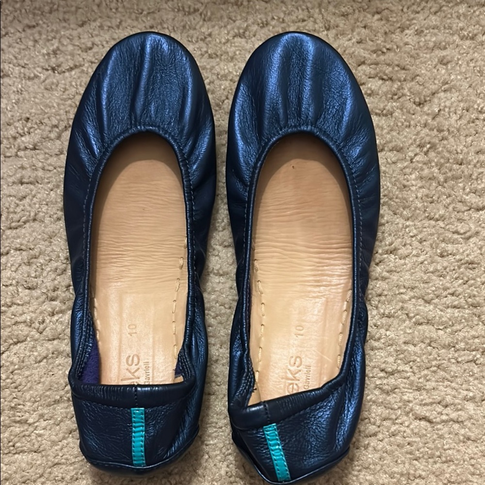 Tieks Blue Ballet Flats with Teal Heel Stripe